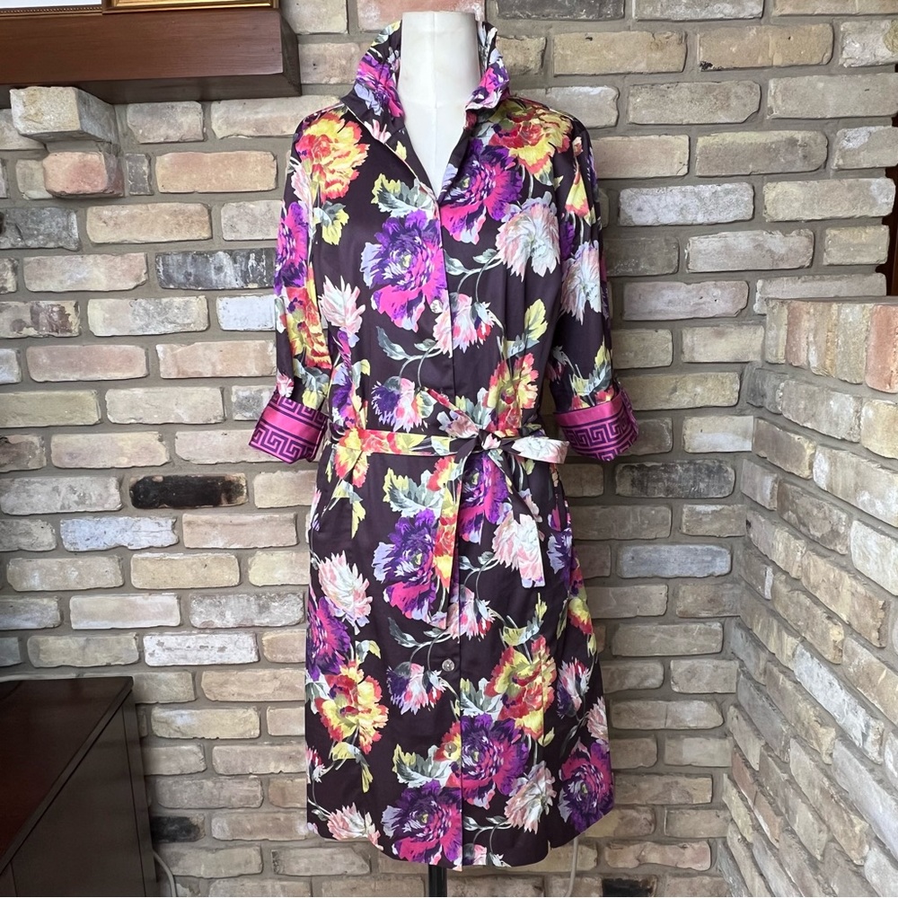 PATTY KIM dark purple floral Elizabeth shirt dress